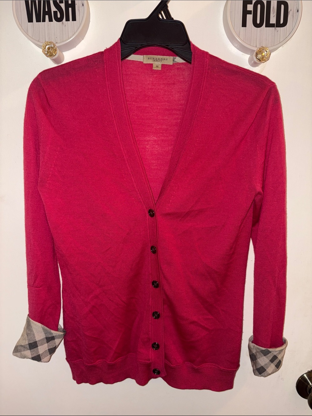 Burberry Brit Cardigan with Check Cuff Trim